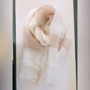 Lightweight two-tone pearl trimmed scarf/shawl